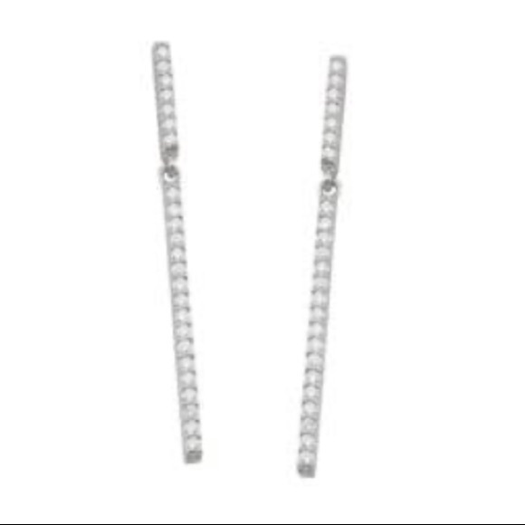 Sterling silver CZ Bar Earrings 2.5” inches long